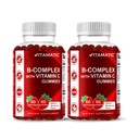 Vitamin Vitamin B Kompleks Gummies dengan Vitamin C & Inositol - Natural Strawberry Flavor - 60 Gummies (2 Botol)