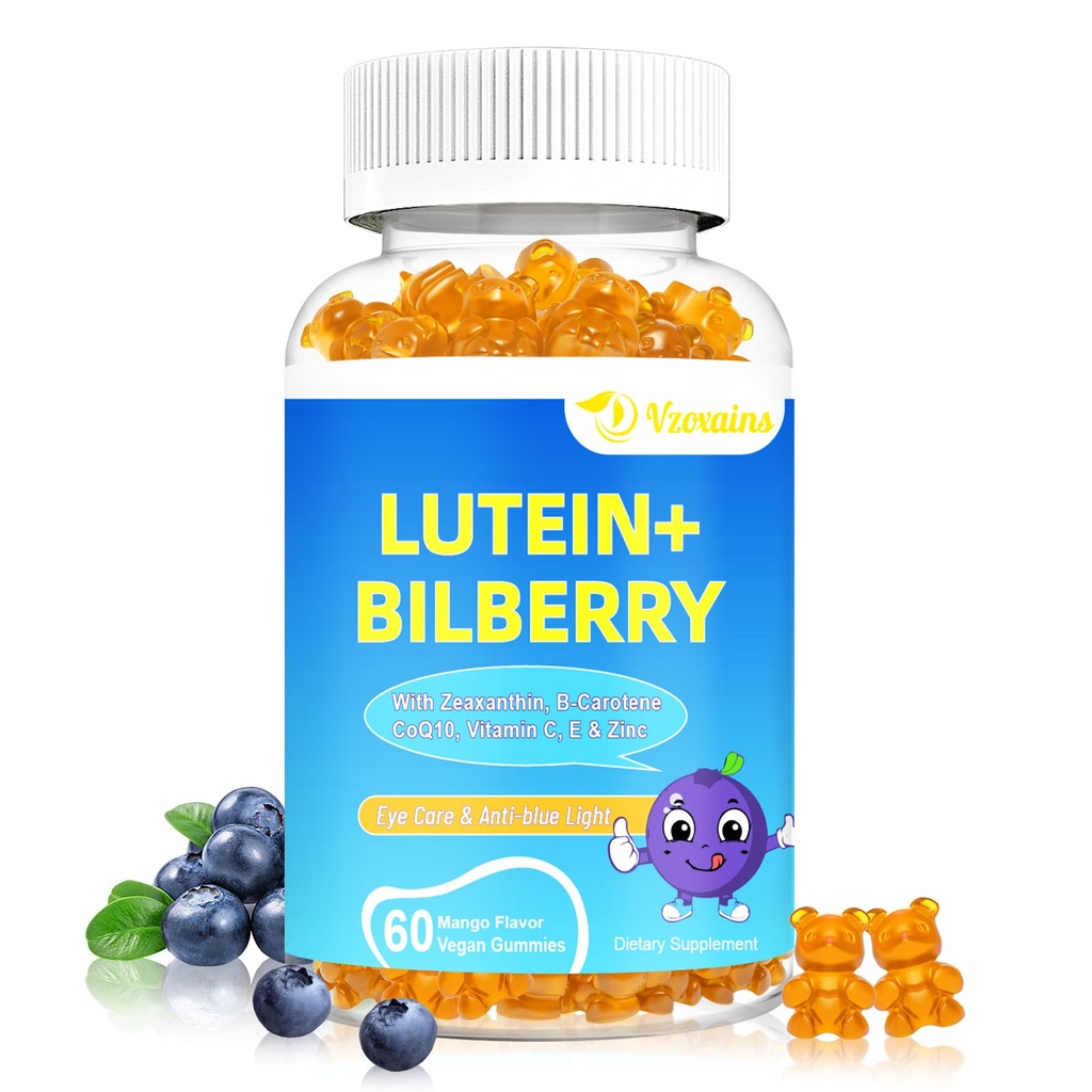 20mg Lutein & Lakixanthin gummies with Bilberry, Astaxanthin, Omega 3, Vitamin C, E - Sugar Free Eye Health Supplemen untuk Dewasa & Anak-Anak - Relief Mata Kering, Kejelasan Penglihatan, Macular