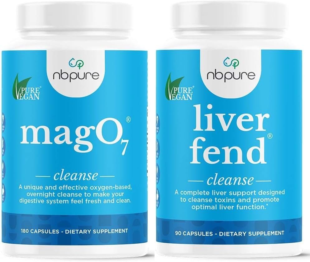 nbpure MagO7 + Liver Fend Detox Bundle 124r Oxygen-Colon Cleanse + Liver Duef for Occasional Constipation, Bloating & Toxin Build- Up 124; Ozonated Magnesium + Milk Thistle, 180 Capsules