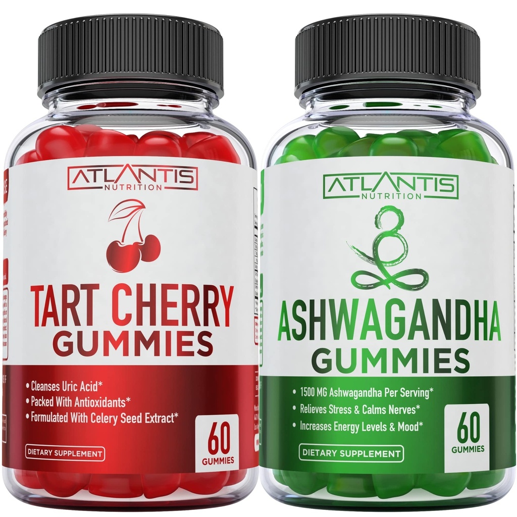 60 Ashwagandha Gummies + 60 Tart Cherry Gummies -Ashwagandha Boosts Tingkat Energi & Strengthans Immune System -