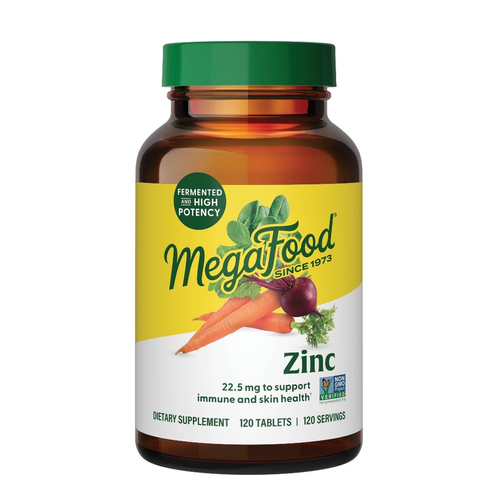 Suplemen Dukungan Ammune MegaFood Zinc - Vegan Immune Suplemen Dengan Potensi Tinggi 22,5 mg Difermentasi Zinc - Dibuat dengan Real Food - Gluten- Bebas, Kosher - 120 Tablet, 120 Pelayan