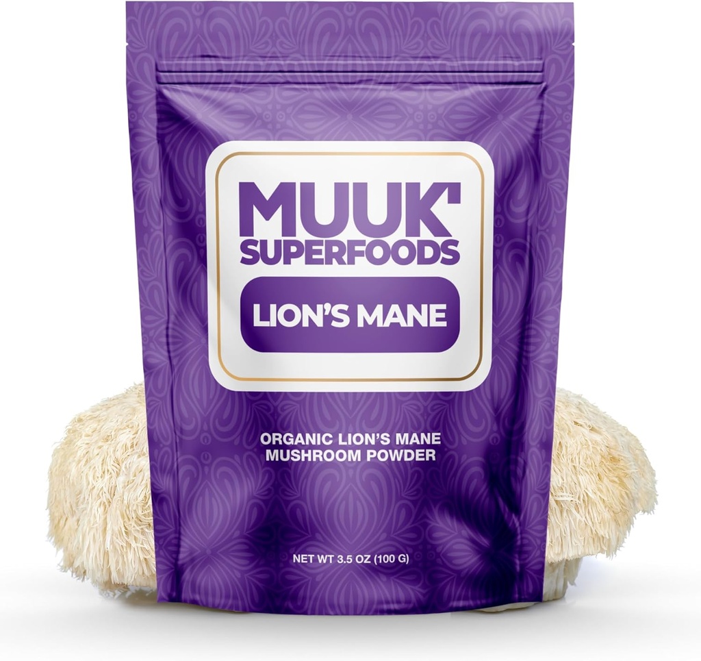 MuUK 'SUPERFoods 124; Pure Organic Lion' s Mane Mushroom Powder = 124; Brain- Boosting, AS - Made 124; 3.5 oz (100g), 60 Servings