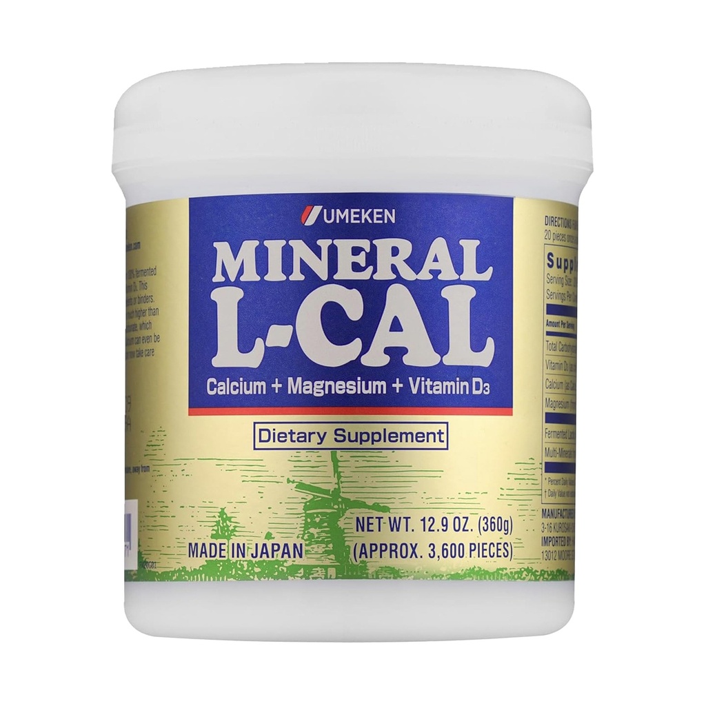 Umeken Mineral L-Cal Calcium dengan Vitamin D3, 6 Bulan Supply, Format Soluble Water Format dengan Magnesium & Mineral, Cepat Absorbing Kalsium Magnesium D3 Suplemen, 3,600 Balls, 360g, Paket 1