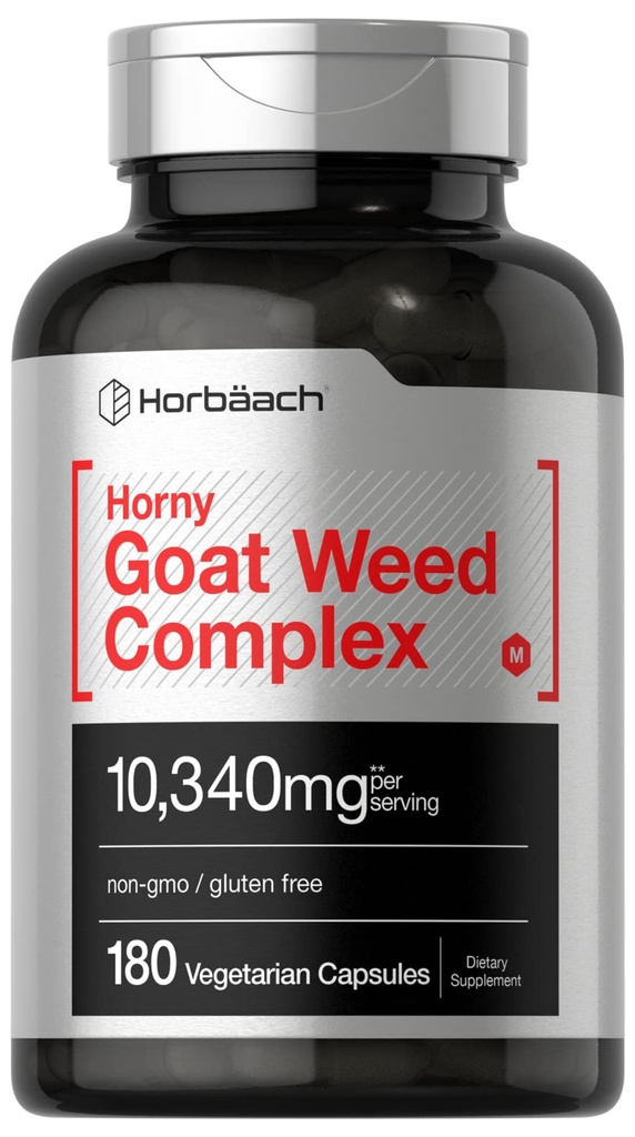 Horbach Horny Goat Weed Complex 124; 180 Capsules 124; Vegetarian, Non-GMO, dan Gluten Free Formula dengan Tribulus, Maka, Yohimbe, dan L- Arginine