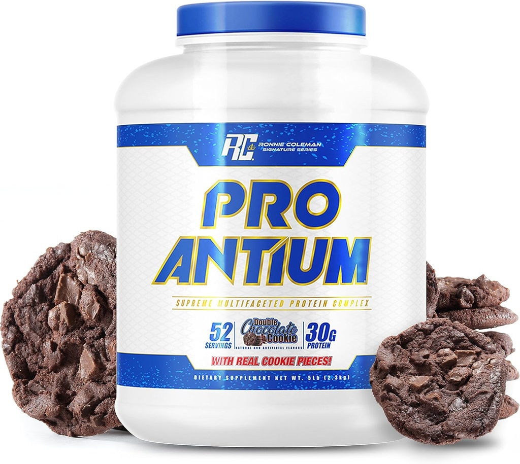 Ronnie Coleman Signature Series Pro- Antium Whiy Protein Powder dengan BCAA dan EAA, Creatine for Recovery and Lean Muscle Dupport, 30g Protein Per Serving, Double Chocolate Cookie, 5 Lb