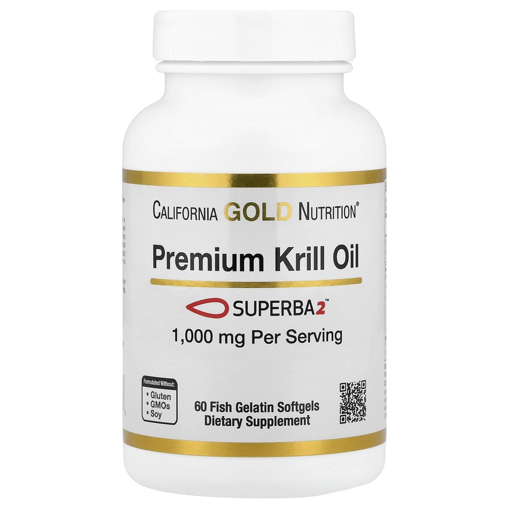California Gold Nutrition Premium Krill Oil dengan Superba2 Biovailable Omega-3 dari Antartika Krill - Heart & Brain Health Support - Gluten Free, Non-GMO - 1000 mg - 60 Fish Gelatin Softgelels