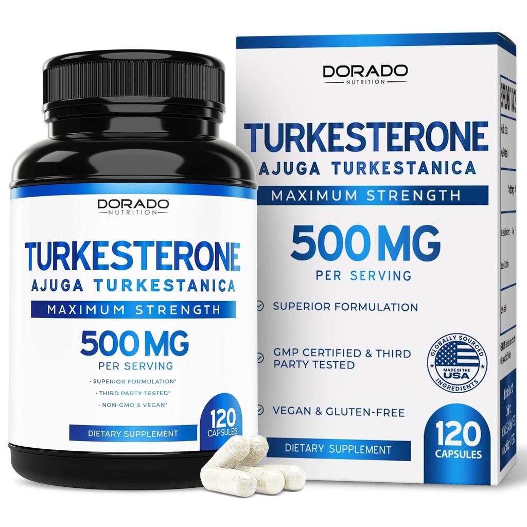 Suplemen Turkestone 500mg (120 Kapsules) - Stamina, Drive, Atletic Performance & Muscle Mass (Ajuga Turkestanica St.to 10% Turkesterone) (Serupa ke Ecdysterone) - Non-GMO & Vegan Capsules