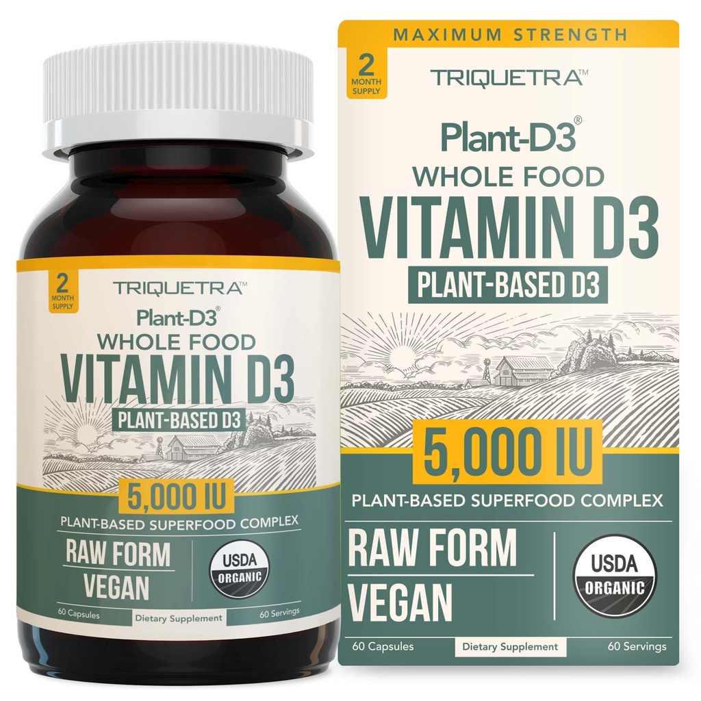 Organik Vitamin D3 5.000 IU - 100% Whole Food & Plant -Based Cholecalferol Form, 100% Vegan Vitamin D - Enhanced with Prebiotic & Superfood Complex - Organik, Vegan, GMO & Gluten Free (60 Capsules)