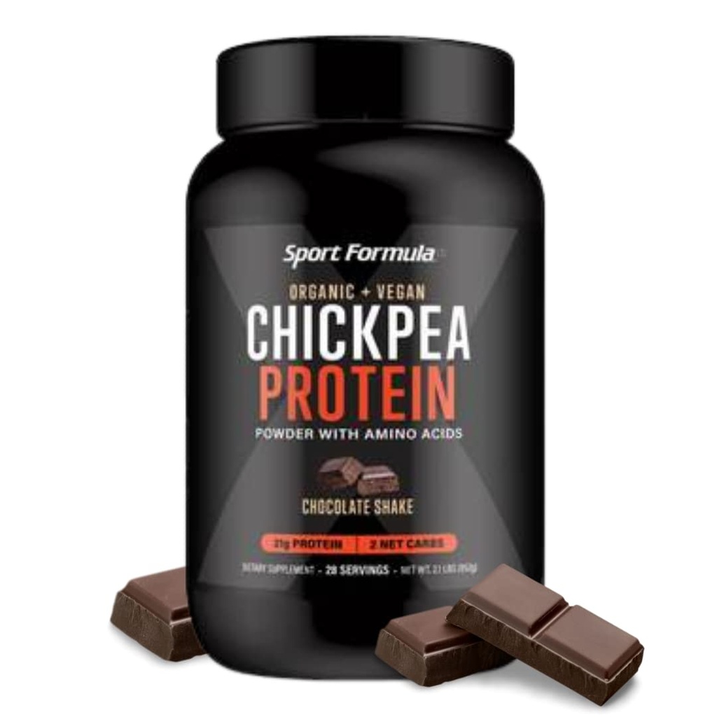 Sport Formula Chickpea Protein Powder, Organik dan Tanaman Vegan berbasis Protein, All Natural Protein Powder dengan Estile Amino Acids, Chocolate Flavor, hanya 2 net Carbs dengan 21 Grams Protein