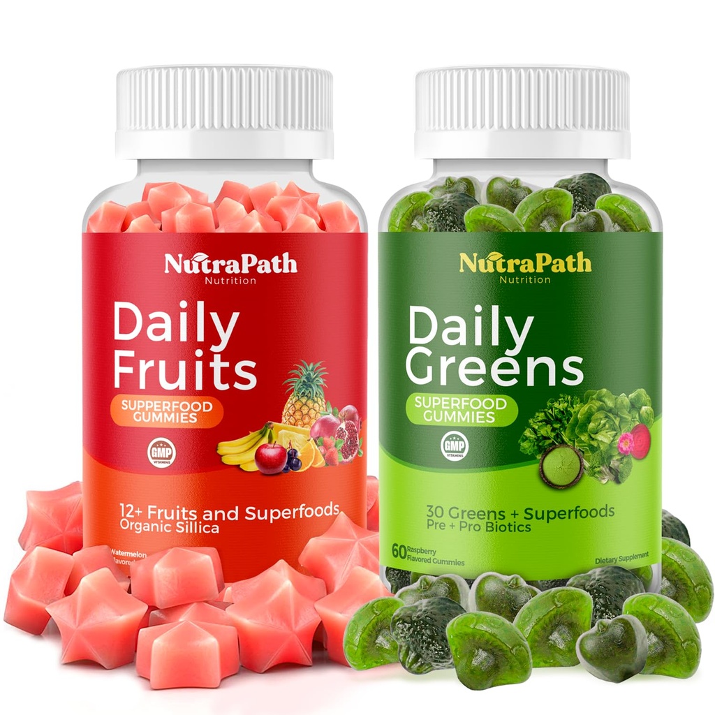 Superfood Fruit and Vegies Gummies (120 Chews), 12 + Superfruit & 30 Vegies, Fruit & Herbs, Fruit dan Vegetable Vitamin, Non-GMO, Pectin- Based, Gluten- Free
