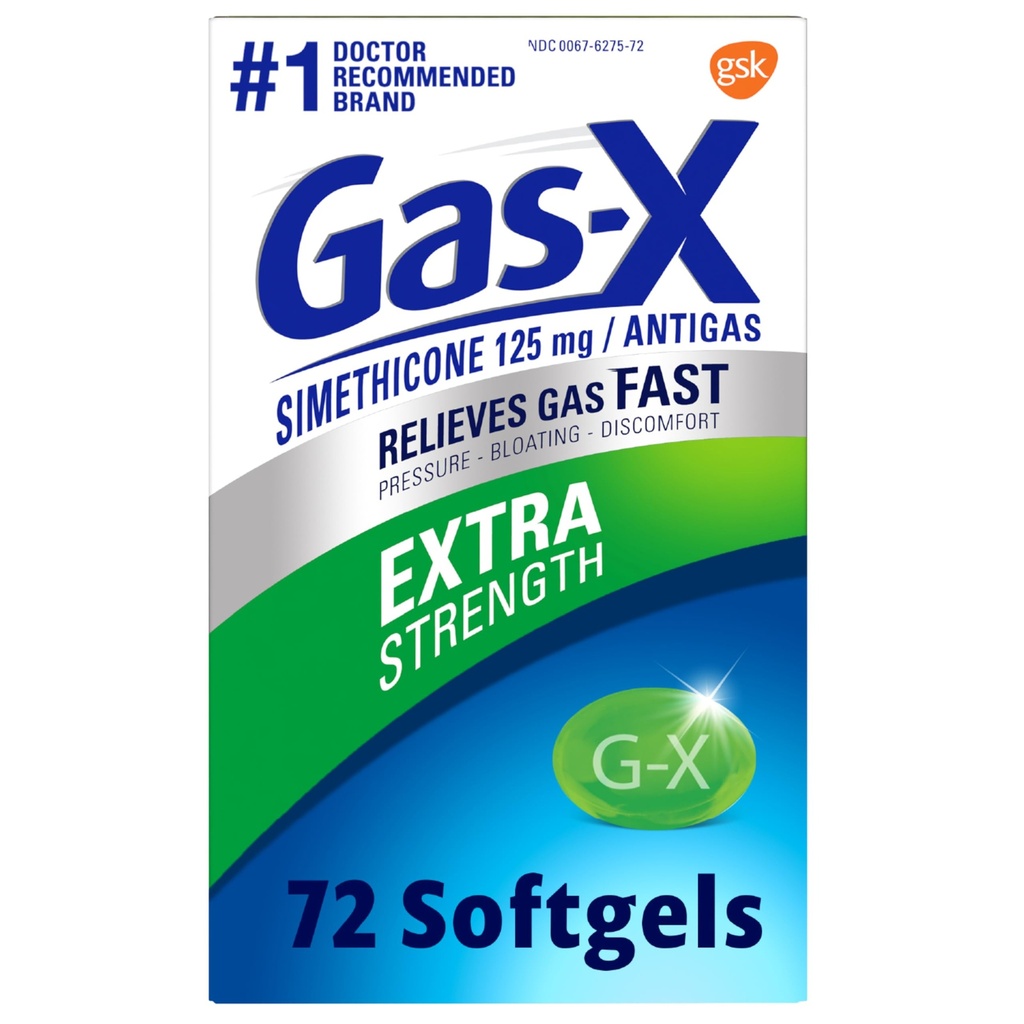 Gas-X Ekstra Kekuatan Gas Relief Softgeels dengan Simethacone 125 mg untuk Bloating Relief - 72 Count