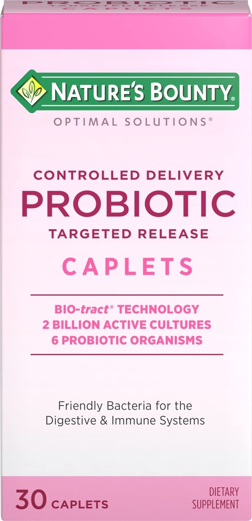 Probiosis Nature 's Bounty, Dicontrolled Delivery Suppplement, Supports Digetment, Intestinal dan Kesehatan Imune, 30 Caplets, 30 Total Pelayan