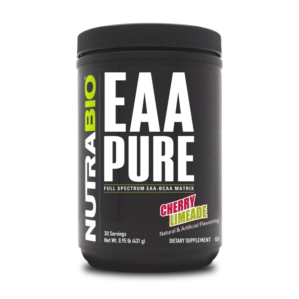 NutraBio - EAA Pure - 9 Acids Amino - Perbaikan Otot dan Pemulihan, 30 Pelayan, Cherry Limeade - Pre atau Post Pemulihan Sepanjang Hari