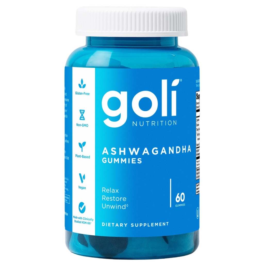 Goli Ashwagandha & Vitamin D Gummy - 60 Count - Dicampur Berry, KSM-66, Vegan, Plant Based, Non-GMO, Gluten- Free & Gelatin Free Relax. Pulihkan. Lepaskan, pak 1