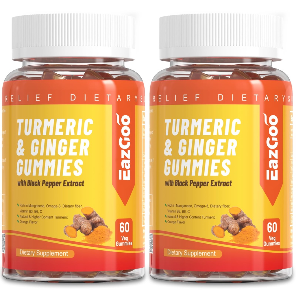 Turmeric Curcumin Gummies 500mg untuk Dewasa, dengan Black Pepper, Ginger Root, Vitamin C, Low Sugar Fruit Gummies, Orange Flavor - 120 Counts