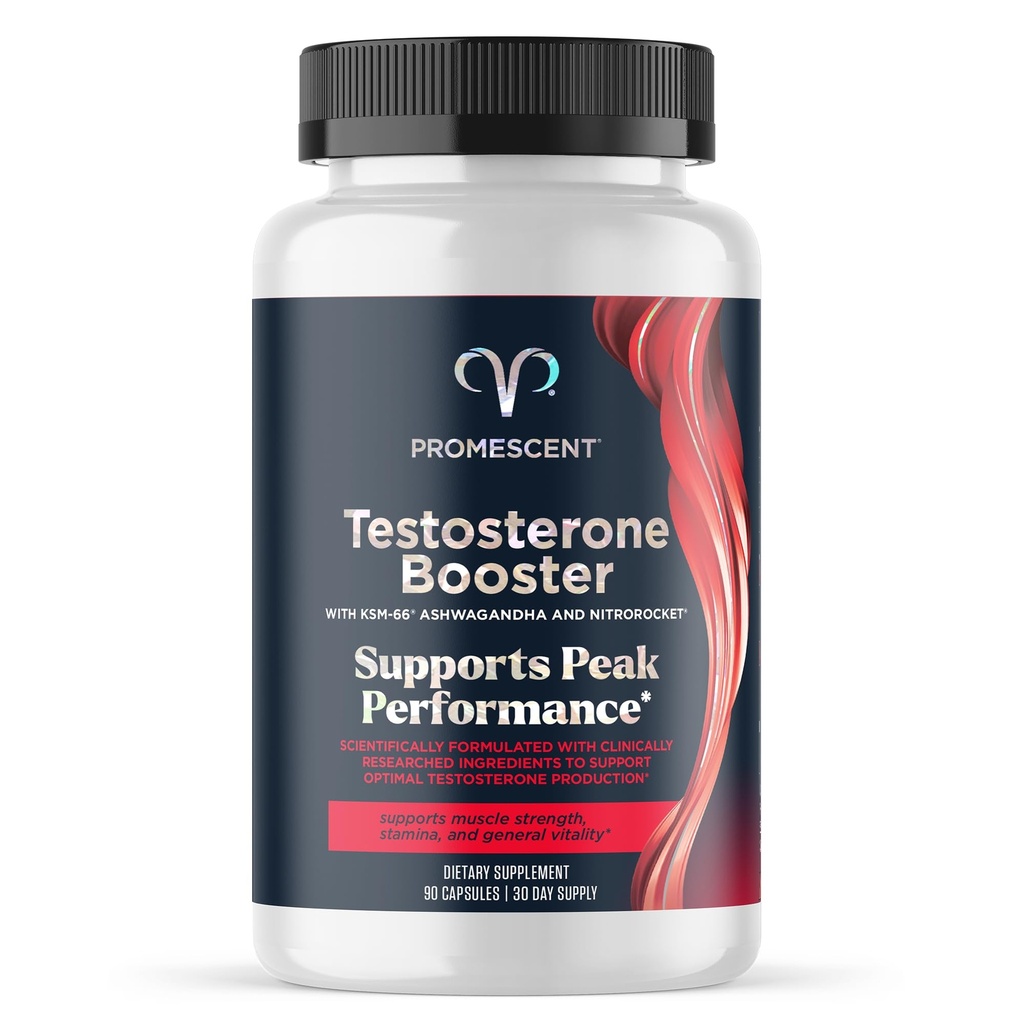 Promescent Testosterone Booster for Men Supplement w / Tongkat Ali (LongJack), KSM-66 Ashwagandha, Goat Weed, Furugreek & Tribulus Terrestris, Supports Natural Energy, Stamina & Energy, 90 Capsules