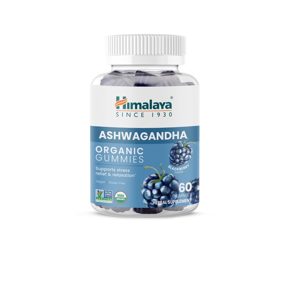 Himalaya Ashwagandha Gummies Organik, KSM-66 Organik Ashwagandha untuk membantu Stress Relief, Energi dan Relaxation, 60 Gummi dengan BlackBerry Flavor lezat