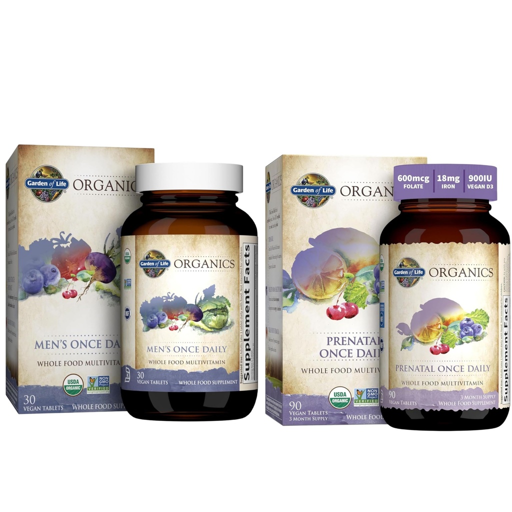 Taman Kehidupan Organik Prenatal Vitamin: Pembangunan Fetal Energi & Kesehatan & Organisasi Multivitamin untuk Pria - Sekali Hari Seluruh Makanan Vitamin Tablets, Vegan, 30 Cacah