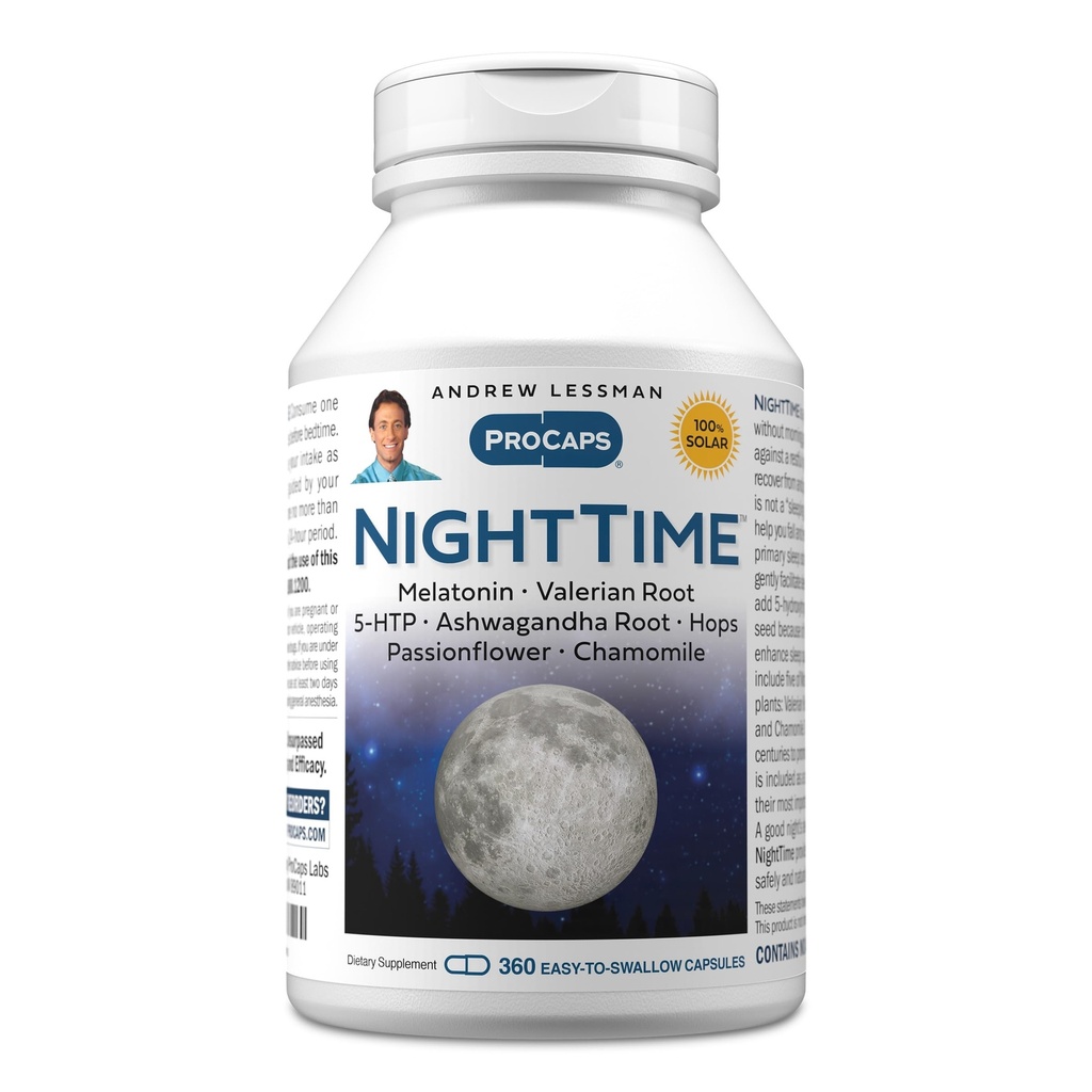 ANDREW LESSMAN Malam 360 Capsules - 3mg Meltonalin, Valerian, Ashwagandha, Passionflower, Hops, Chamomile. Tidak ada Morning Grogginess. Dukungan Alam, Tidur Penuh Lembut. Mudah untuk menelan Kapsul