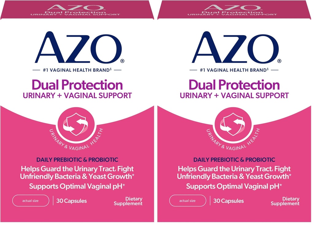 AZO Dual Protection 124; Urinary + Vaginal Support * AZO 124; Prebiotic Plus Clinical Proven Women Probiotic 124; Starts Working Inside 24 Hours 124; Non-GMO 124; 30 Count (Paket 2)