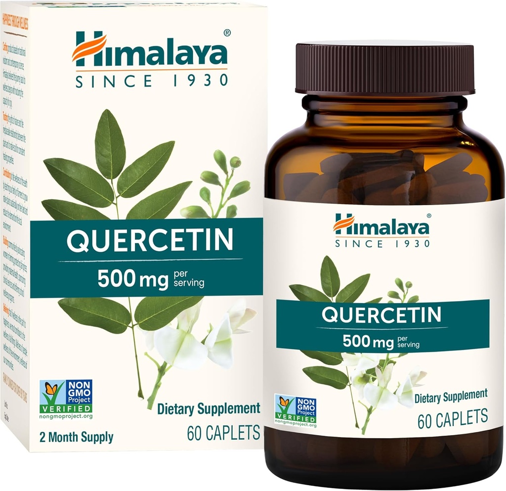 Himalaya Quercetin Tambahan untuk Plant-Based Bioflavonoid Dukungan dan Daily Wellness, AntioxidanImune Dukungan, 500 mg, Non-GMO, 60 Vegetarian Caplets, 2 Bulan Suppply