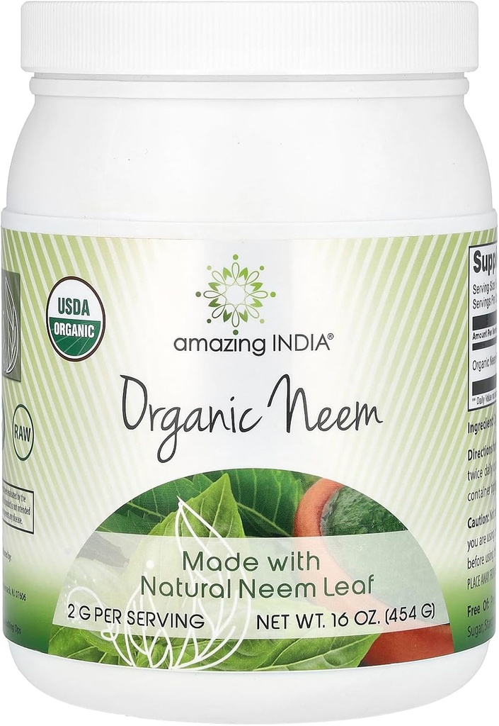 Amazing India USDA Certified Organic Neem Powder (Non- GMO) 16oz - Promotes Blood Purication, Healthy Immunity & Heally Skin