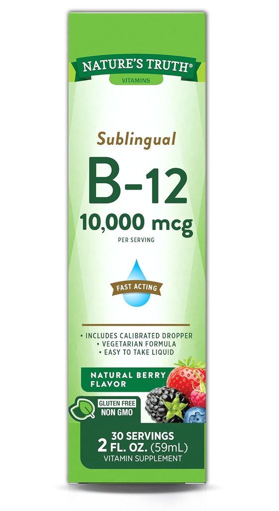 Nature 's Truth Sublingual Vitamin B-12 10,000 Mcg, Fast Acting Liquid, Natural Berry Flavor, 2 Fluid Ounce (Paket 1)