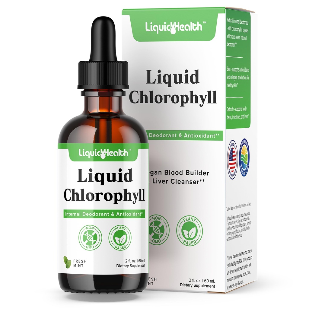 Liquidhealth Liquid Chlorofil - Internal Deodorizer, Liver Detox, Ammune Dukungan, Collagen Propince for Hair & Skin, Stop Bad Breath, Reduce Appetite - Made in The USA, Vegan, Non-GMO (2 oz)