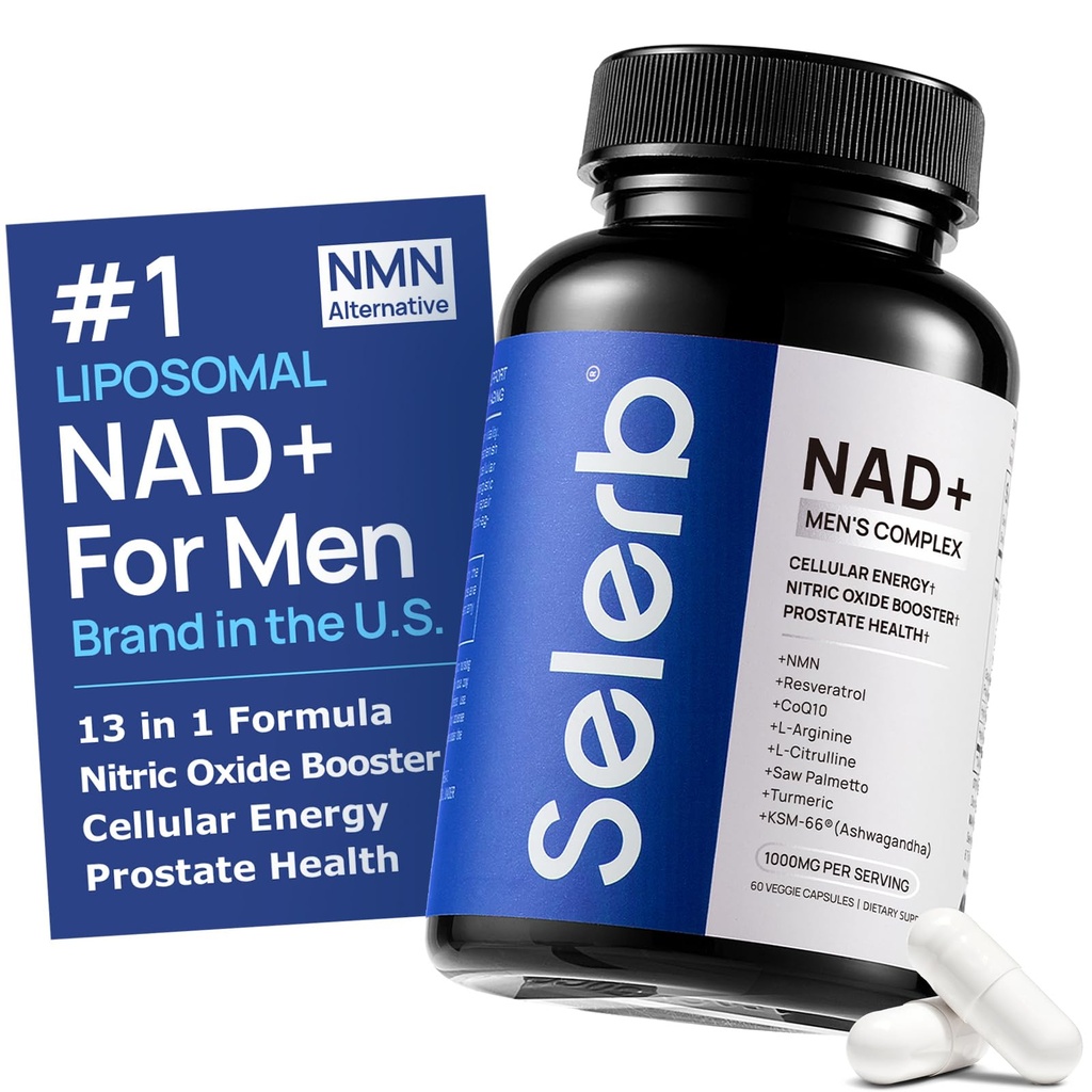 Suplemen NAD + untuk Men - Nitric Oxide Prostate Health Suplemen untuk Pria dengan Resveratrol, CoQ10, L Citrulline dan Lycopene untuk Anti- Aging, Stamina & Cellular Energi Dukungan 60 Kapsul
