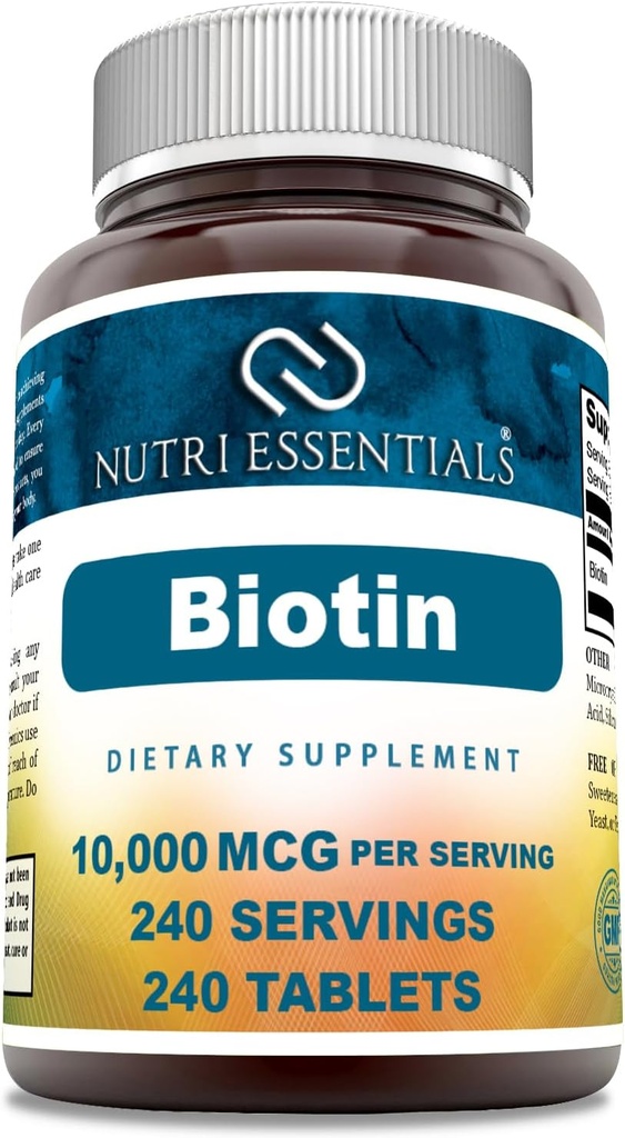 Biotin (Vitamin B7) 10.000 mcg Suplemen 126; 240 Tablet 126; Non- GMO 124; Gluten Free 124; Dibuat di USA