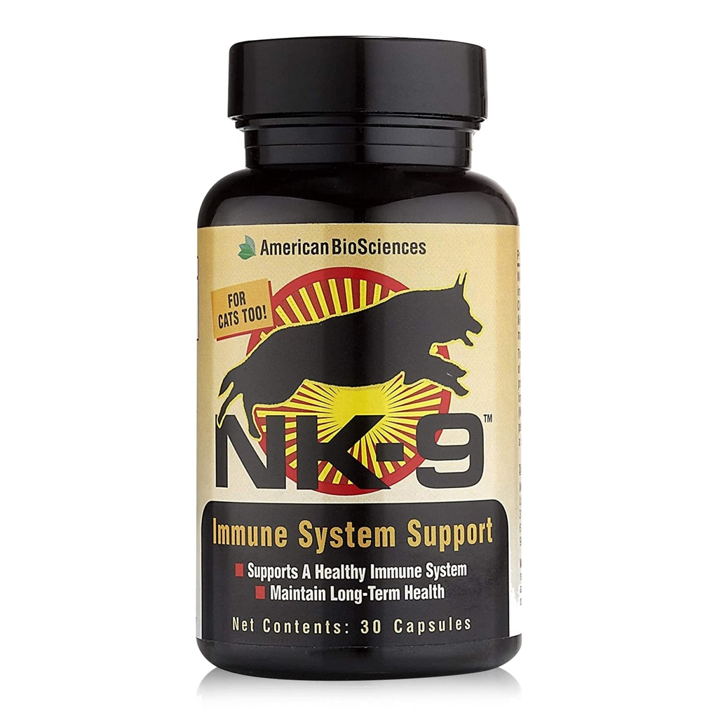 American BioSciences NK-9, AHCC Suplemen untuk Dogs & Cats - Ditary Suplemen untuk Mendukung Sistem Imune - Dibuat untuk Pertahanan Imune Pet - 30 Kapsul, 250mg / Kapsul