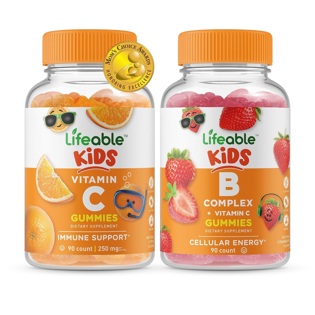 Lifeable Vitamin C Kids + B Complex Kids, Gummies Bundle - Great Tasting, Vitamin Suplemen, Gluten Free, GMO Free, Chewable Gummy