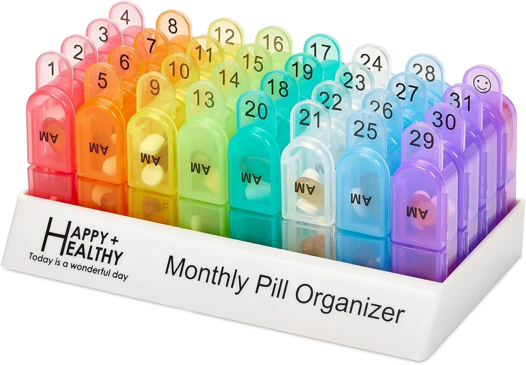 Monthly Pill Organizer 2 Kali sehari, 30 Hari KB AM PM, Pagi dan Satu Bulan Pill Box Organizer dengan Hari Removable 31 Pill Organizers dan Organisasi Pemorganisasi