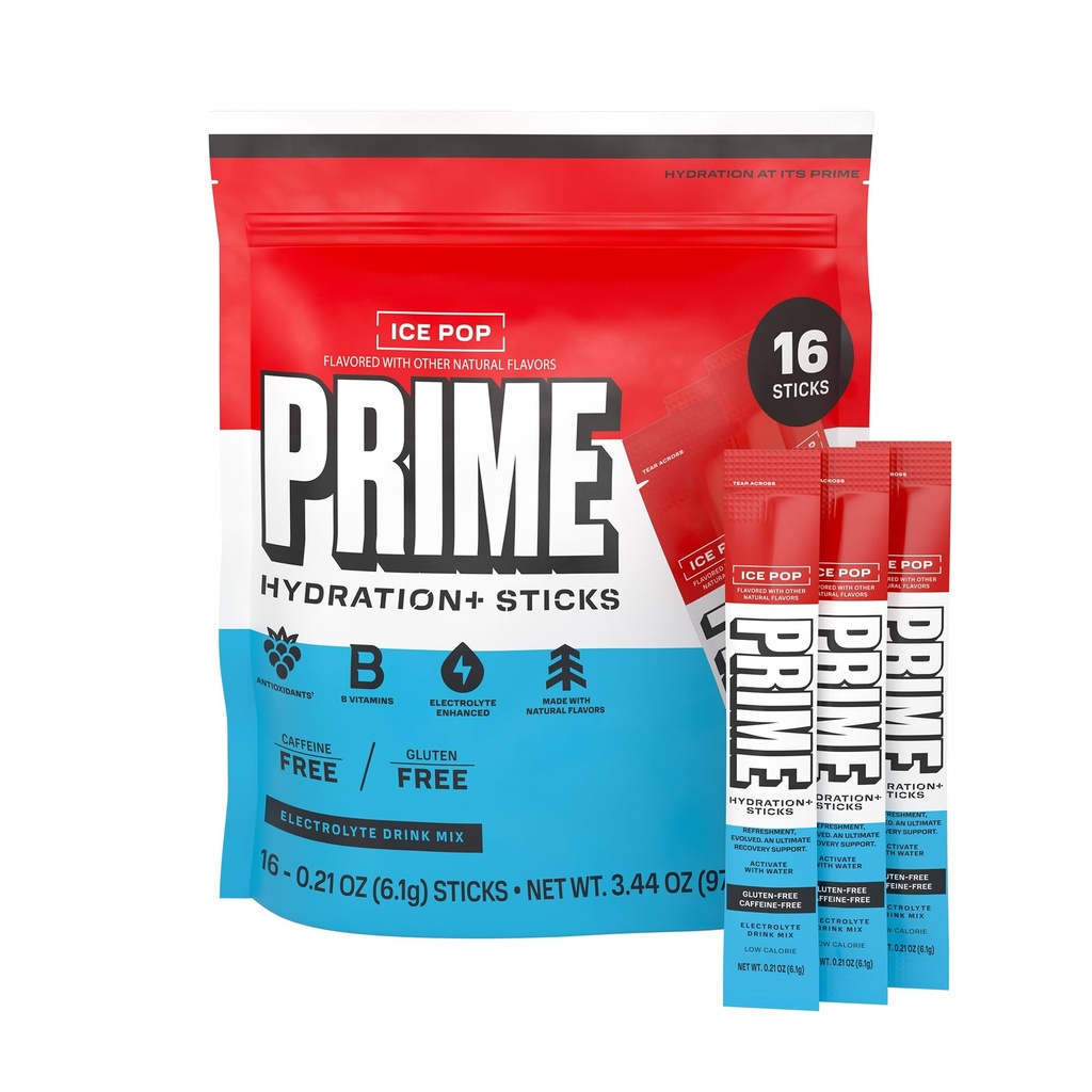 Hidrasi PRIME + Menempel POP ICE POP 124; Powder Hidration Single Save Sticks 124; Electrolite Powder On The Go 124; Low Sugar 124; Caffeine- Free 124; Vegan 124; 16 Stik