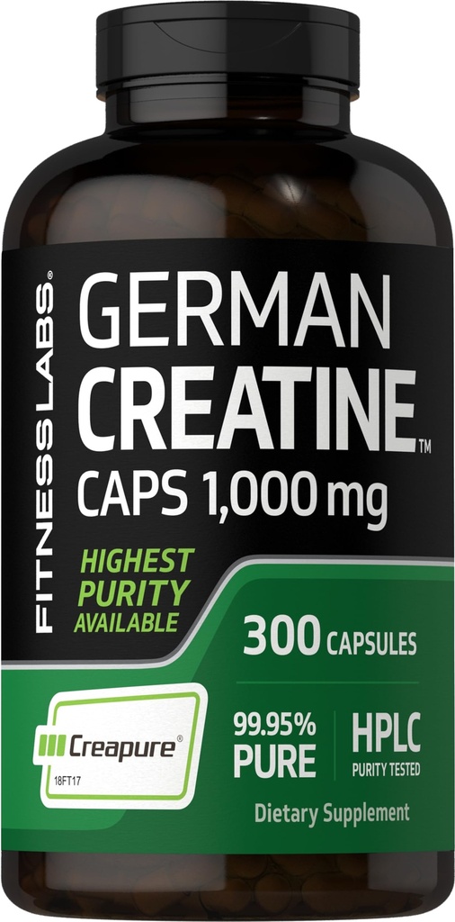 Fitness Labs Creatine Monohydrate Jerman 124; 10000mg 124; 300 Capsules 12.4; Tambahan Perempuan dan Pria 124; Non- GMO, Gluten Bebas