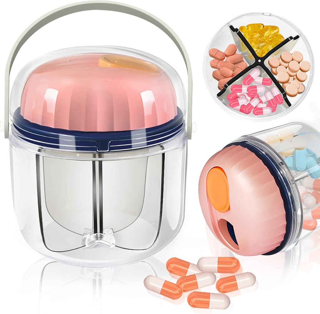 Kotak Pil Portable, Glodeals Weekly Pill Organizer 7-Day Travel Organizer BPA Free Moiceable Medicine Container for Vitamin, Fish Oils, Suplemen (Pink-)