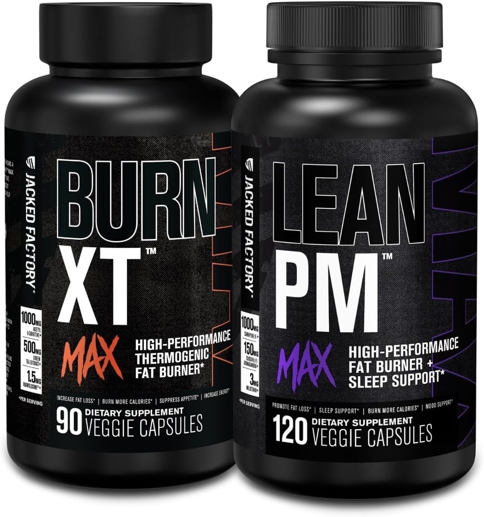 Jacked Factory Burn- XT Max - Thermogenic Fat Burner & Appetit Supresan (90 Kapsul) & Lean PM Max High- Performance Woss, Fat Burner, & Appetite Supresan (120 Capsules)