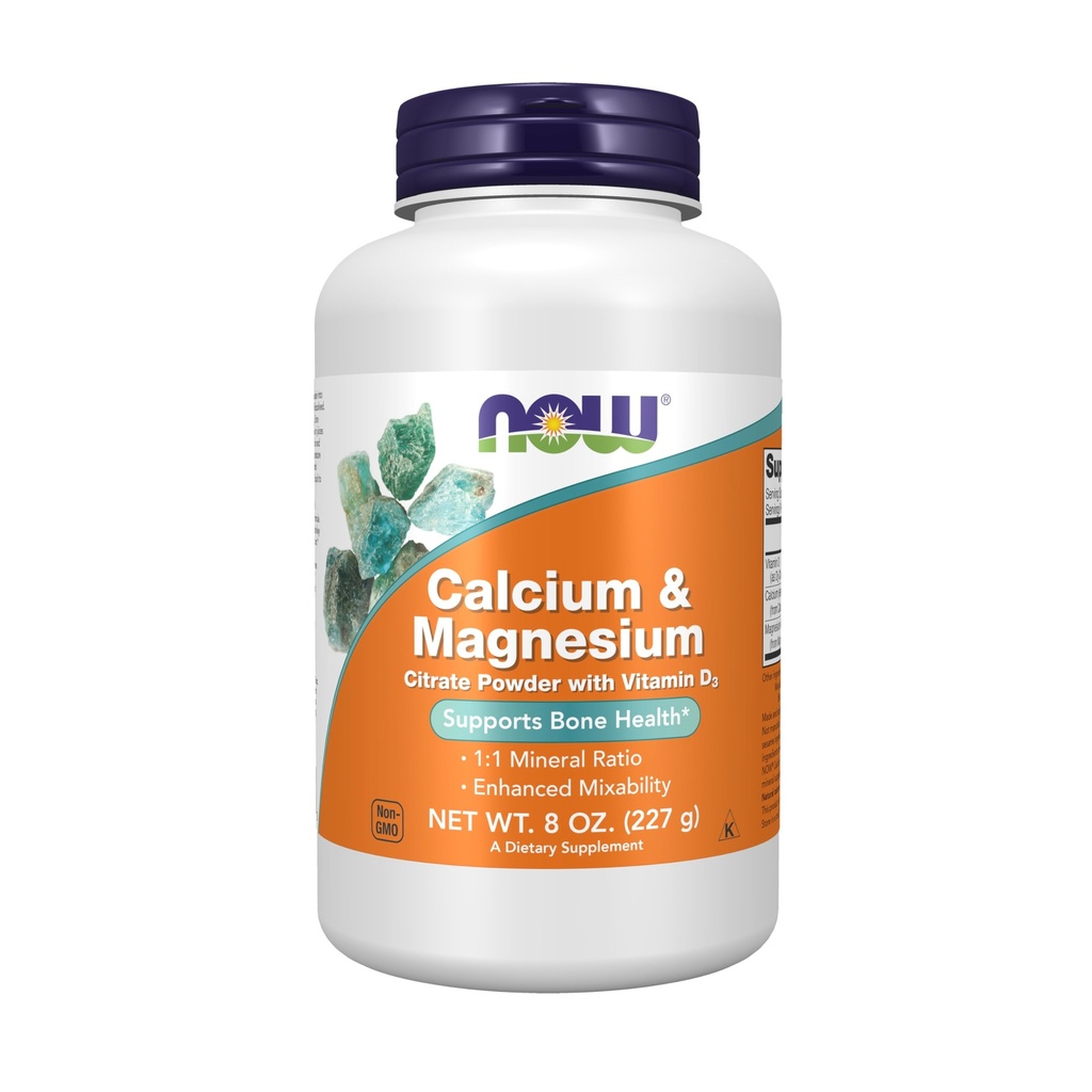 Sekarang persediaan makanan, bubuk Citrat Kalsium & Magnesium dengan Vitamin D3, Mendukung Kesehatan Tulang, 8- Ounce