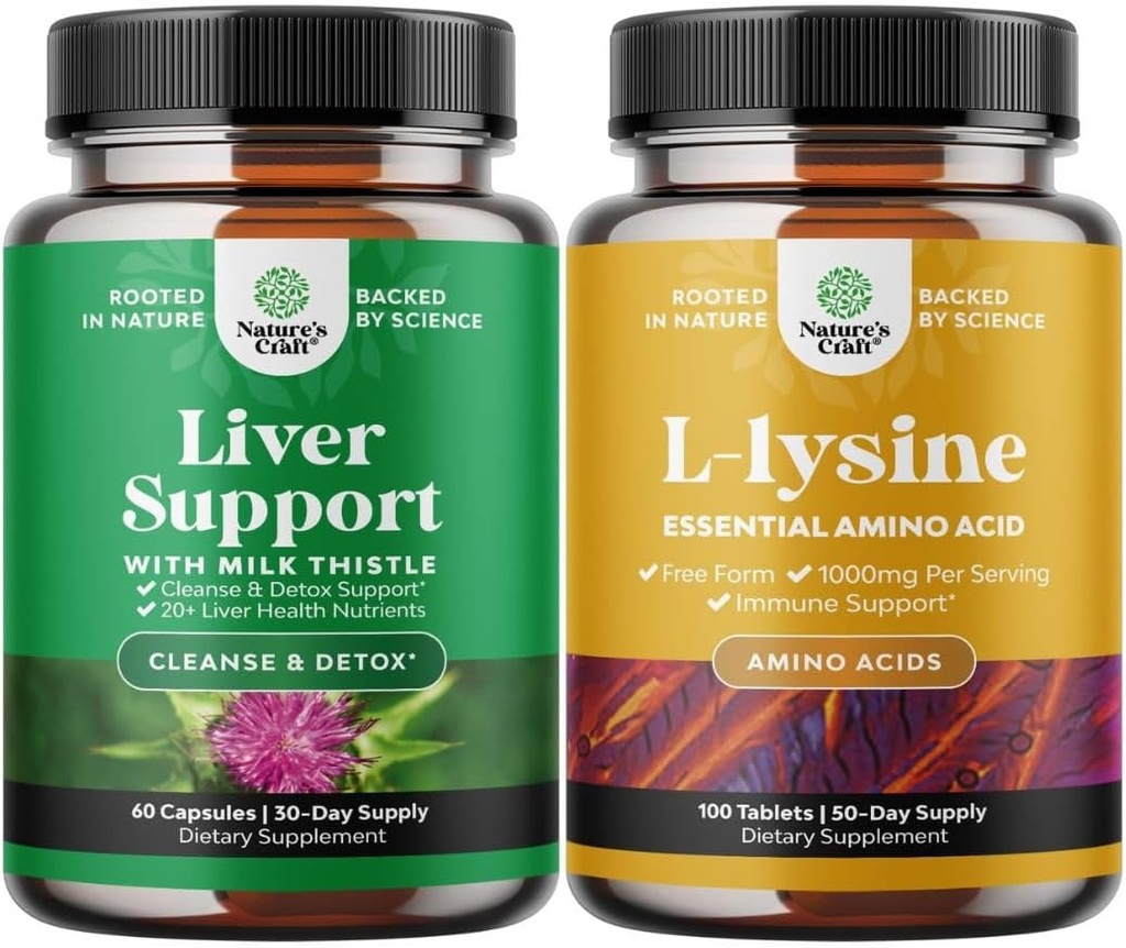 Bundle of Milk Thistle Liver Supplement and L Lysine 10000mg Nuttrationary Suplemen Herbal Liver with Silymarin Milk Thistle - Llysine Eissin Amino Accids Suplemen