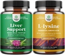 Bundle of Milk Thistle Liver Supplement and L Lysine 10000mg Nuttrationary Suplemen Herbal Liver with Silymarin Milk Thistle - Llysine Eissin Amino Accids Suplemen