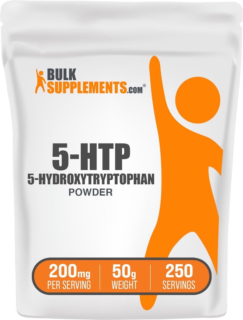 BulkSuplements.com 5- HTP Powder - 5- Hydroxyptophan, 5 HTP Suplemen - 5- HTP 200mg, Mood Dukungan Suplemen - Gluten Bebas, 200mg per Serving, 50g (1.8 oz) (Paket 1)