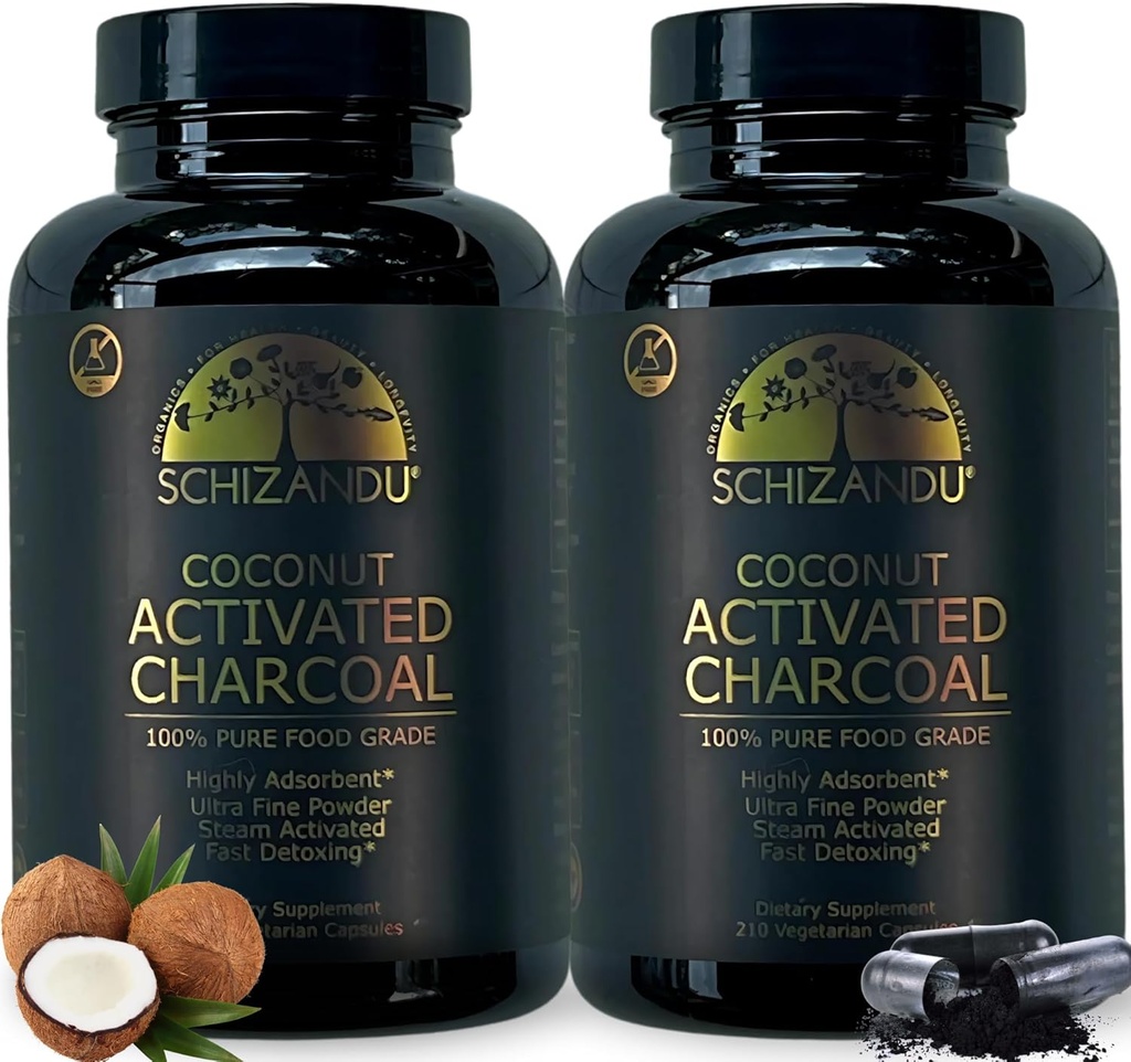 Diaktifkan Coconut Charcoal Capsules- Support Kesehatan - Vegan, Organik, Non- GMO, No Addonist - X- Large Bottle 210 Count - Paket 2