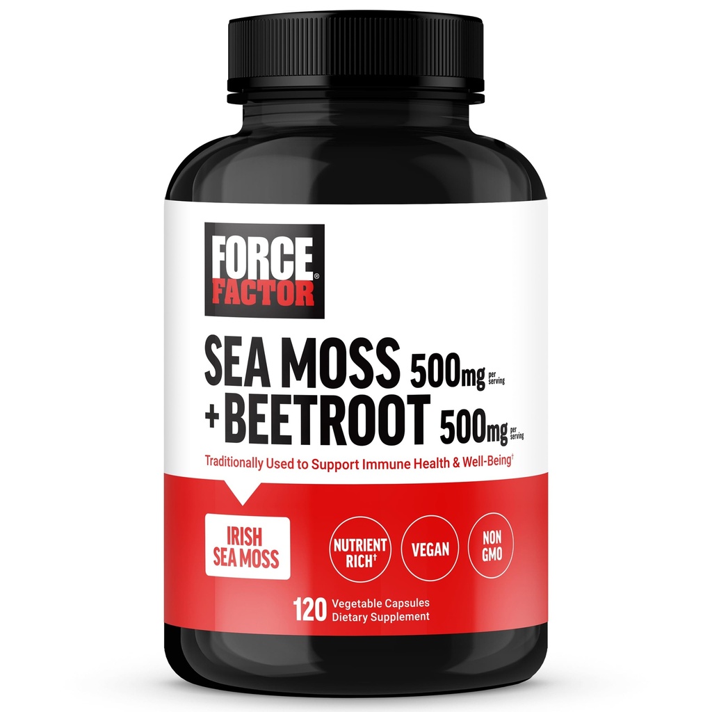 FORCE FASETOR Irish Moss + Beet Root Suplemen, Circulation, Natural Energy, Heart Health, dengan Antioksidants, Non-GMO, Vegan-Friendly, Soy- Free, 120 Vegetable Capsules