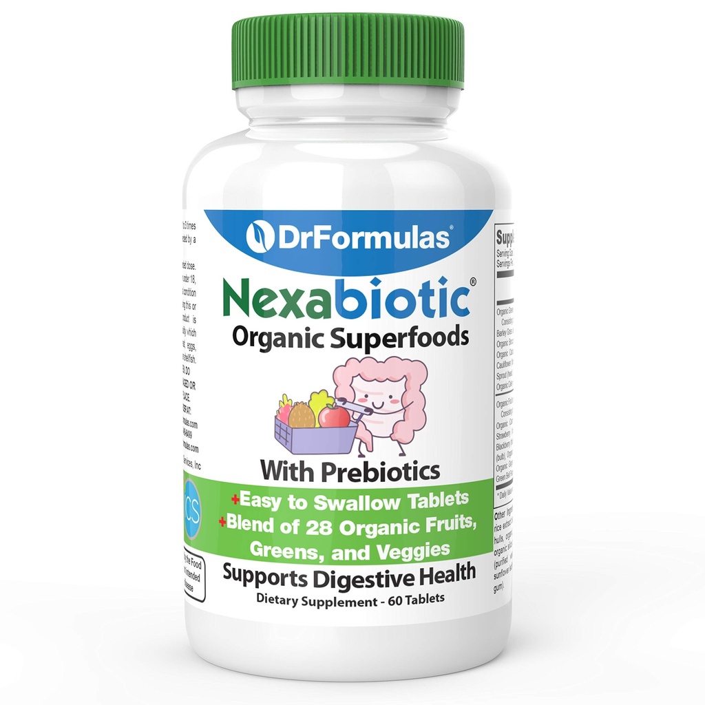 DruFormulas Organic Prebiotic Fiber for Constipation Relief 124; Nexabotic Superfood Tab for Probiotic Digetical Health, 60 Tablets