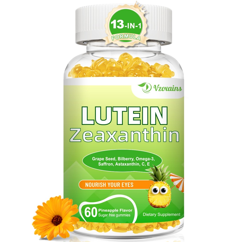 Lutein 20 mg dengan Gummies, Lutein dan Mc20thin Suplemen dengan Eye Vitamin C, E, Bilberry untuk Kesehatan Mata - 60Cts