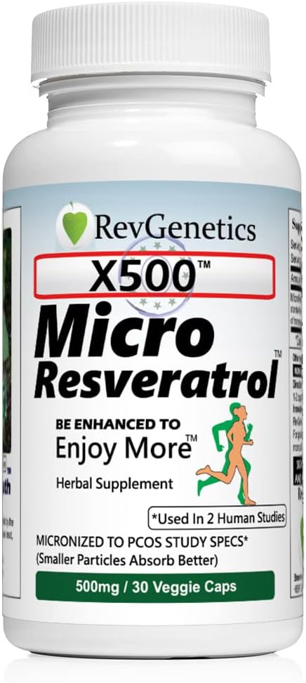 X500: Pure Resveratrol 500mg - Pure Trans- Resveratrol - 30 Vegetarian Capsules - 500 mg per Capsule