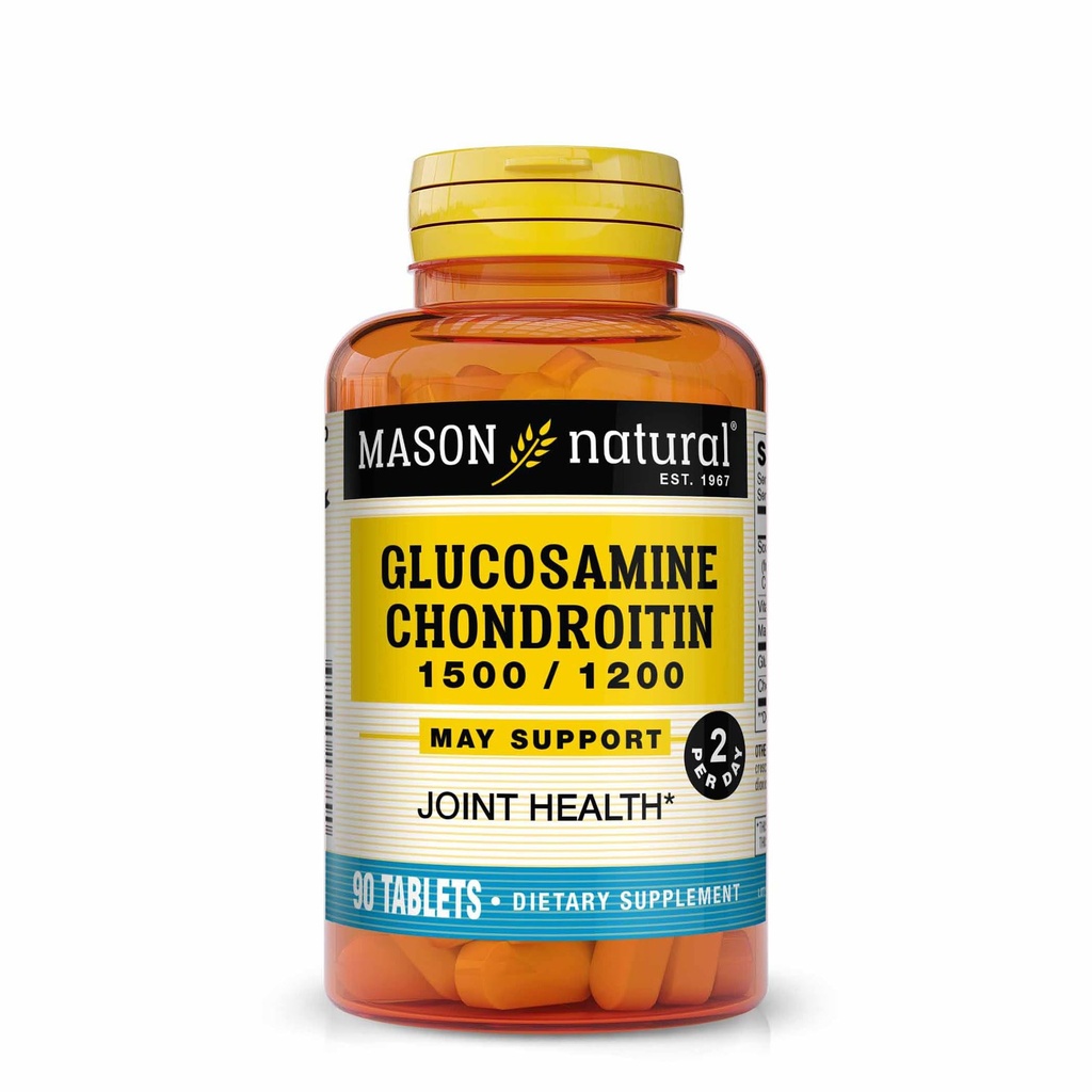 MASON NATURAL Glucosamin Chondroitin 1500 / 1200 2 Per Day dengan Vitamin C - Support Gabungan Kesehatan, Peningkatan Fleksibilitas dan Mobilitas *, 90 Kapsul