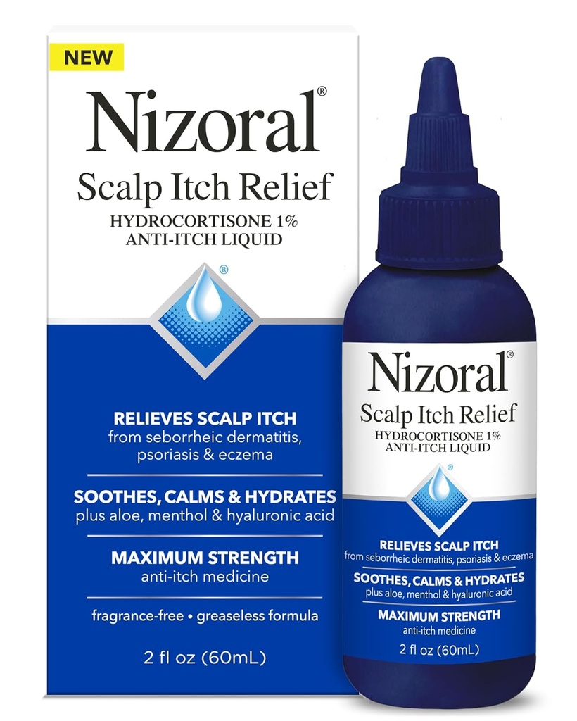 Nizoral Scapp Itch Relief Liquid - Relieves Scapp Itch and Soothes, Calms and Hydrates with Maximum Power Anti- Itch Medicine (Hydrocortisone 1%), 2 Fl Oz