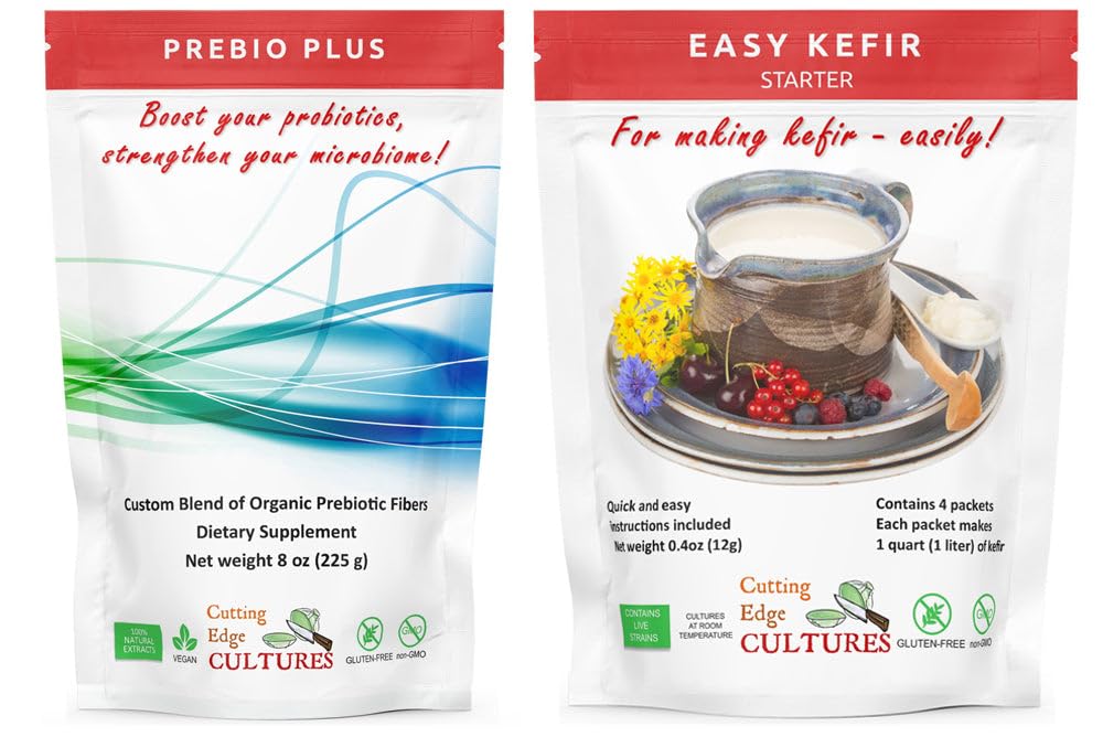 Cutting Edge Cultures Prebio Plus Kefir Starter Culture Prebiotic Powder Best Custom Blend of Organic Prebiotic Fibers Dieter Suplemen (1 Prebio Plus 1 Kefir 20g)