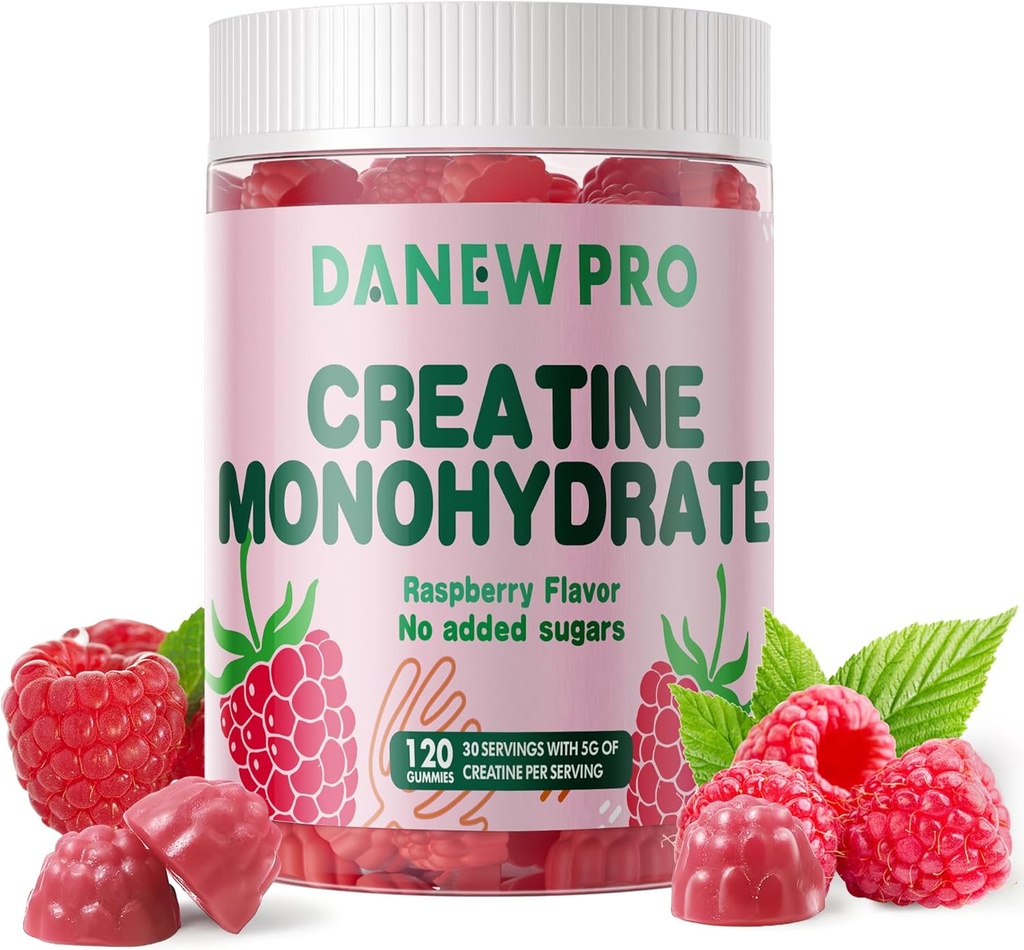 Cretine Monohydrate Gummies for Men & Women-5g of Creatine Monohydrate per Serving - Sugar Free, Vegan, Raspberry Flavor, 120 Count